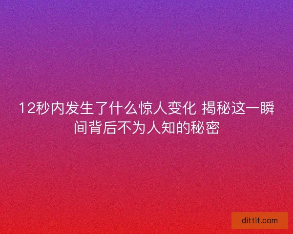12秒内发生了什么惊人变化 揭秘这一瞬间背后不为人知的秘密