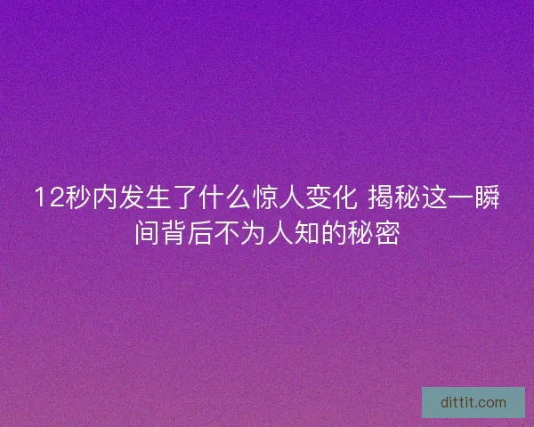12秒内发生了什么惊人变化 揭秘这一瞬间背后不为人知的秘密